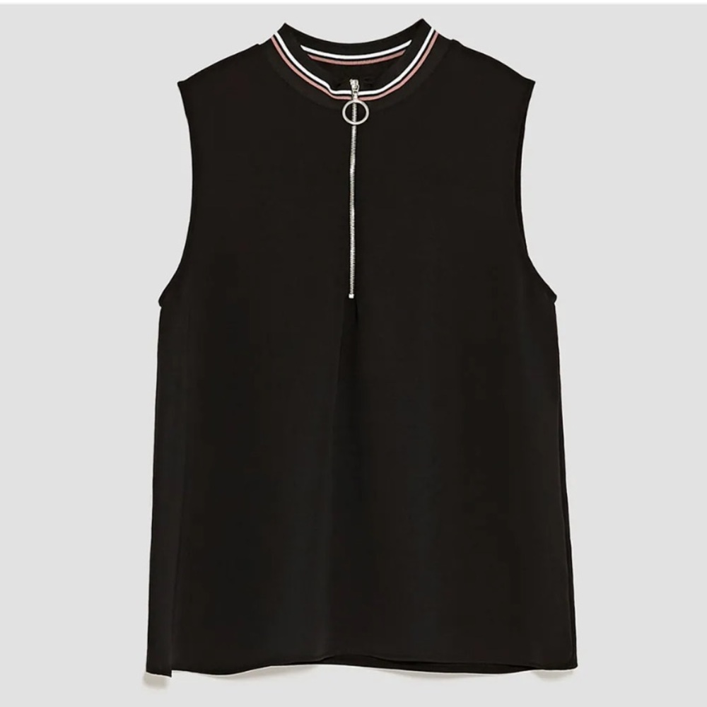 Zara Basic Quarter 1/4 Zip Sleeveless Trendy Blouse - Size XS